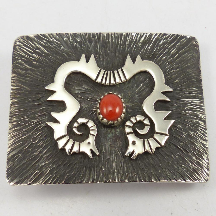 Coral Belt Buckle by Kee Yazzie - Garland's