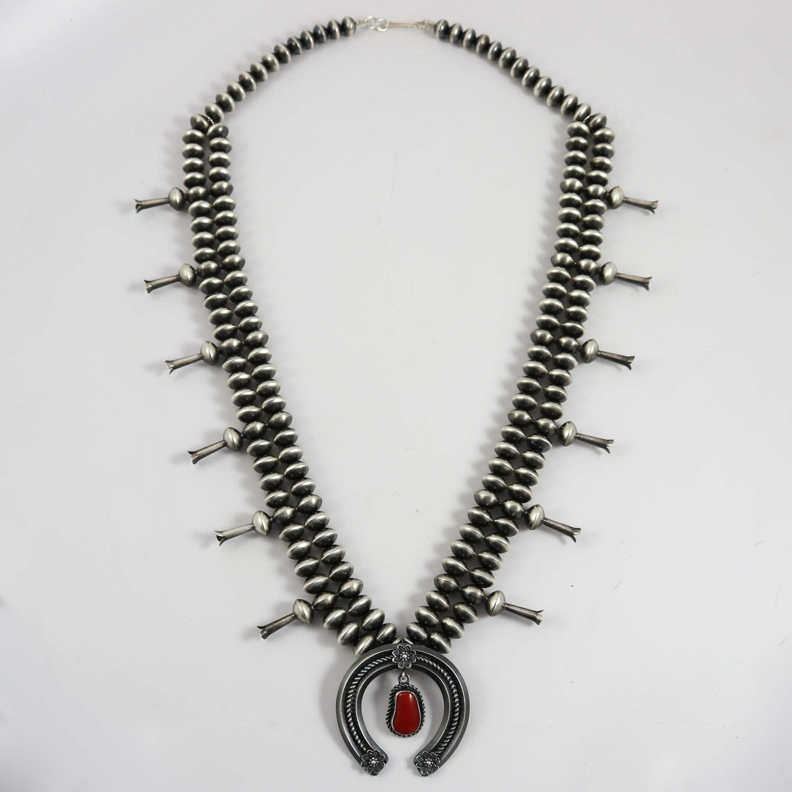 Coral Squash Blossom Necklace by Benjamin Haley Sr. - Garland's