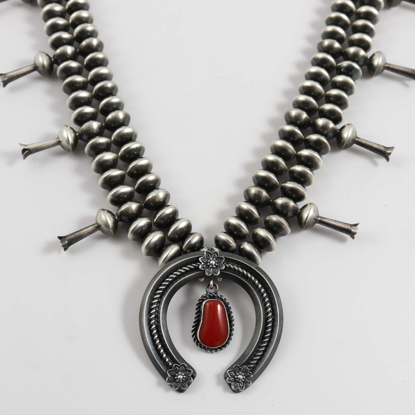 Coral Squash Blossom Necklace by Benjamin Haley Sr. - Garland's