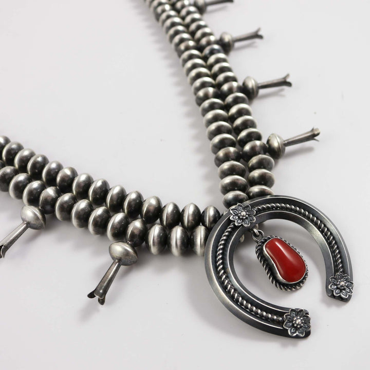Coral Squash Blossom Necklace by Benjamin Haley Sr. - Garland's