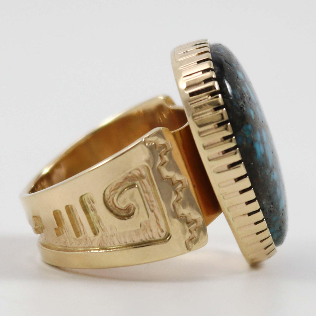 Gold Candelaria Turquoise Ring by Dina Huntinghorse - Garland's