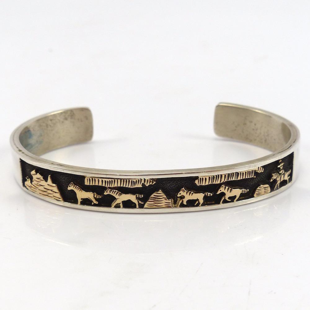 Gold on Silver Storyteller Cuff by Hubert Yowytewa - Garland's