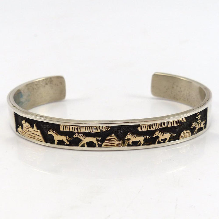 Gold on Silver Storyteller Cuff by Hubert Yowytewa - Garland's