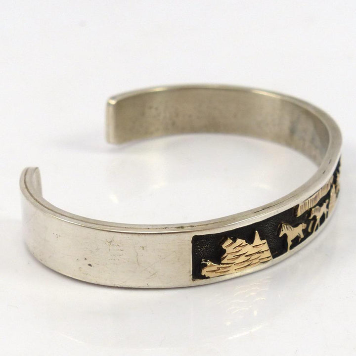Gold on Silver Storyteller Cuff by Hubert Yowytewa - Garland's