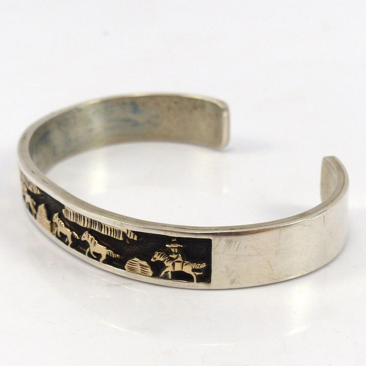 Gold on Silver Storyteller Cuff by Hubert Yowytewa - Garland's