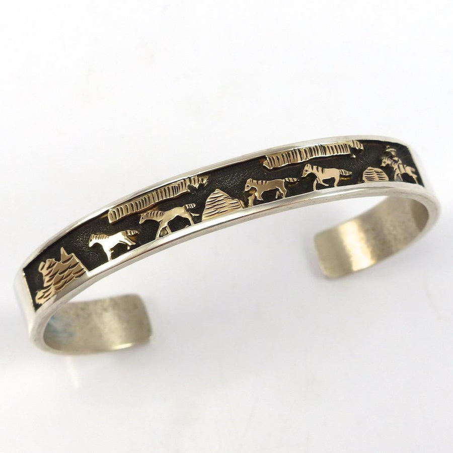 Gold on Silver Storyteller Cuff by Hubert Yowytewa - Garland's