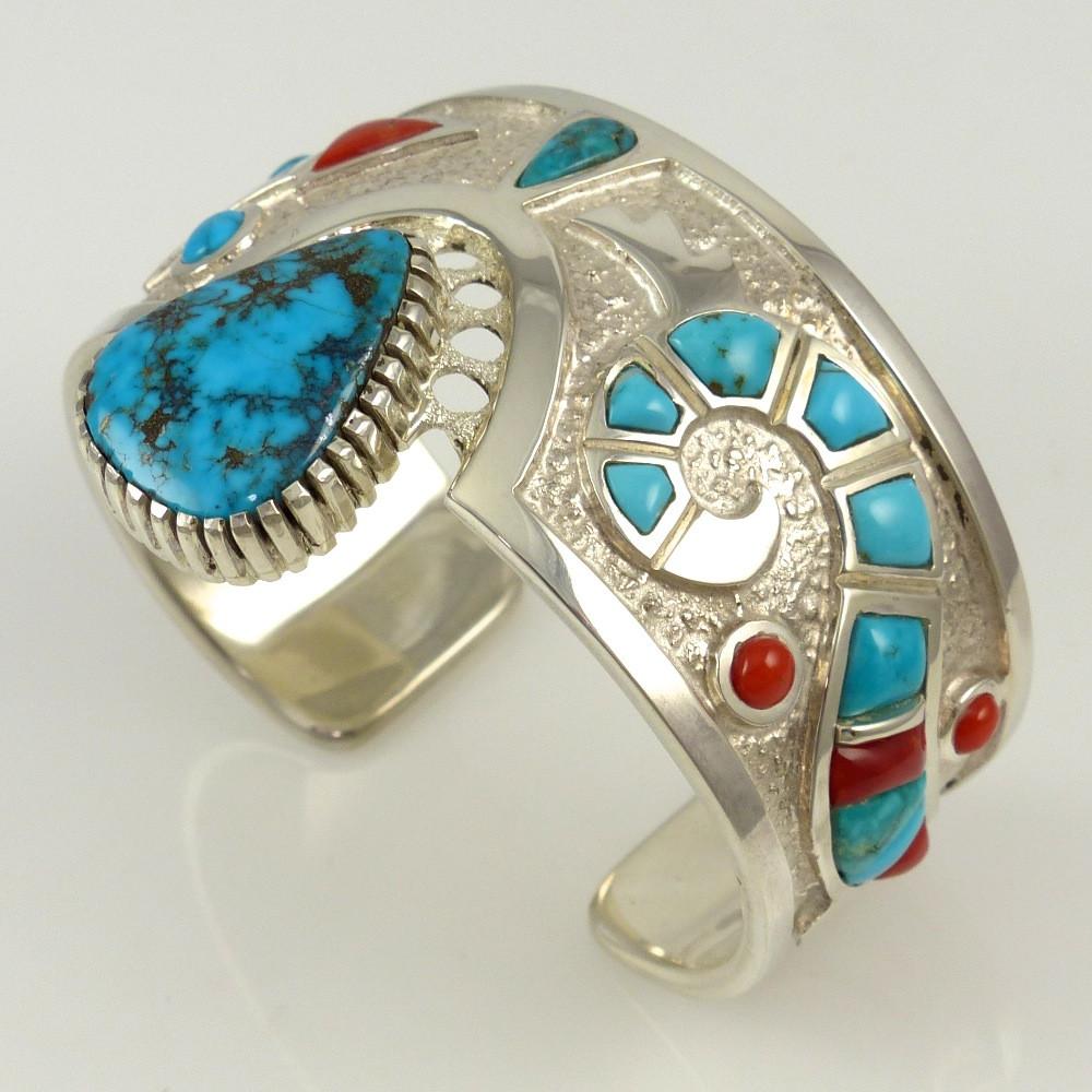 Turquoise and Coral Cuff by Michael Perry - Garland's