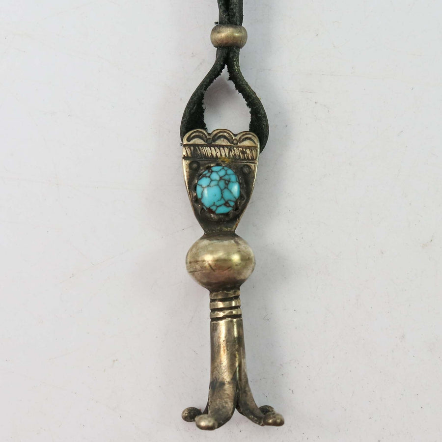 Turquoise Squash Blossom on Leather by Jock Favour - Garland's